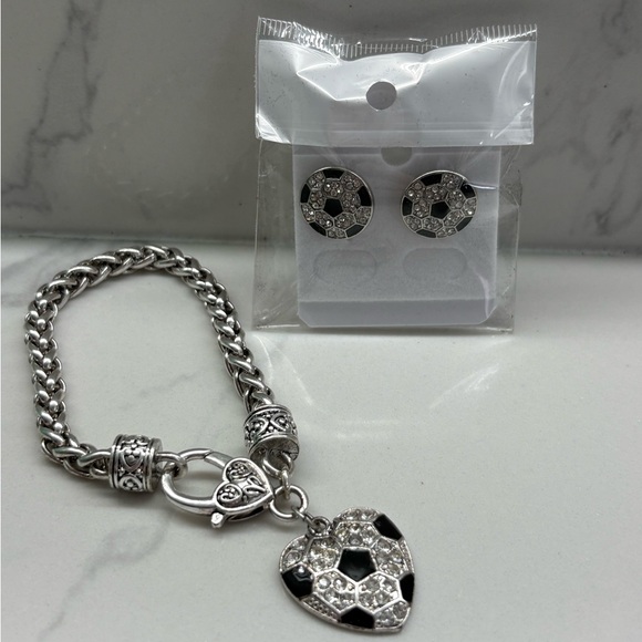 Jewelry - Silver Soccer Bracelet and Earring Set